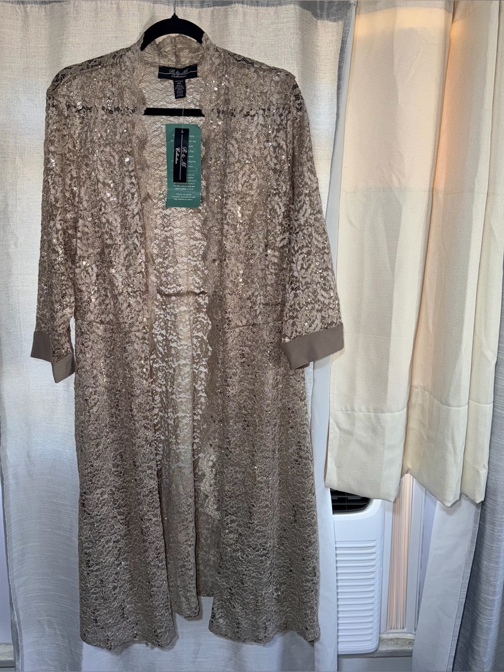 R&M Collection Champagne Sequin Lace Long Jacket Duster 16W